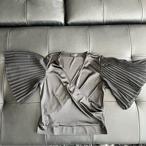 Elegant Black Satin Wrap Blouse